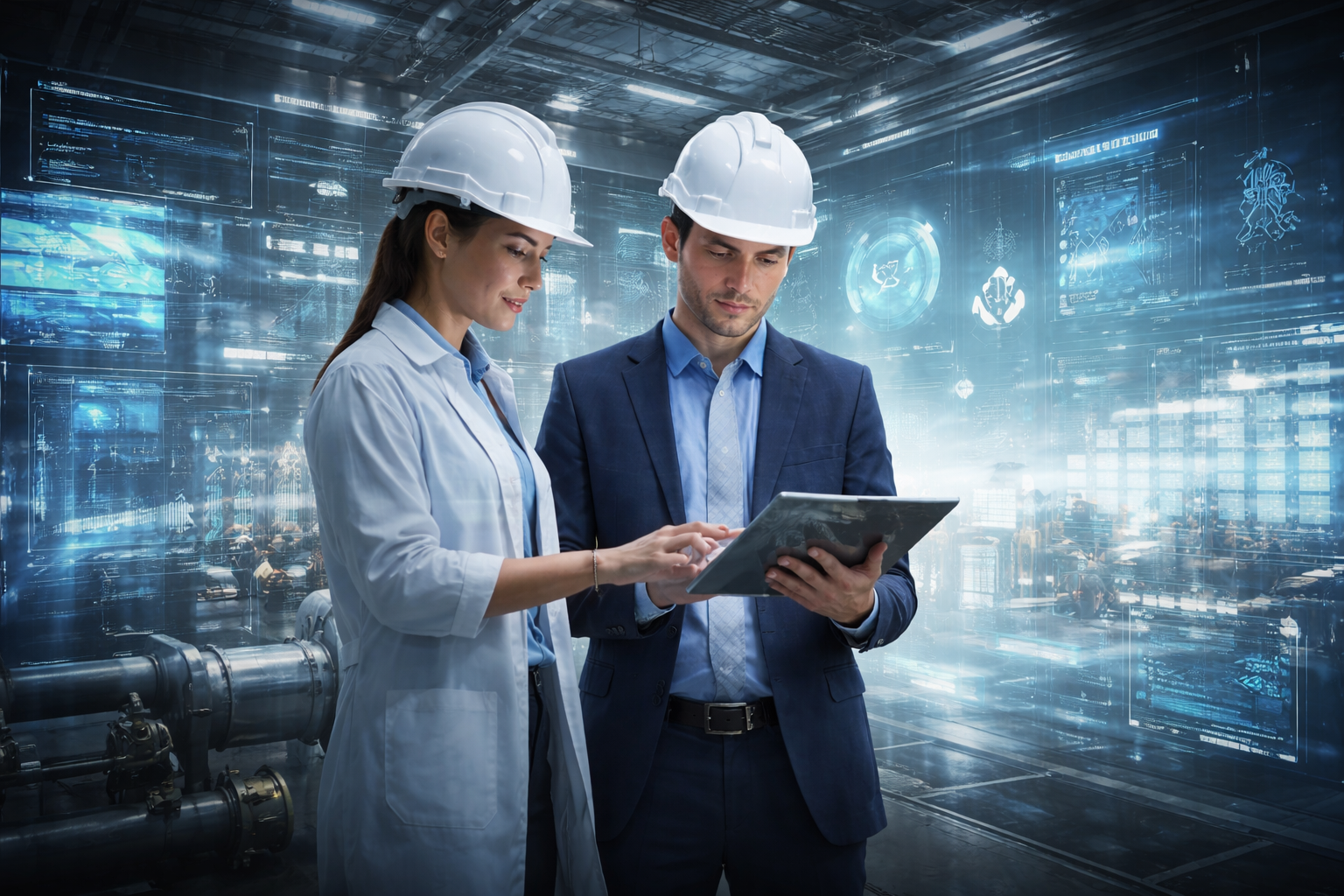 Industrial specialists working in a digitally enabled plant environment